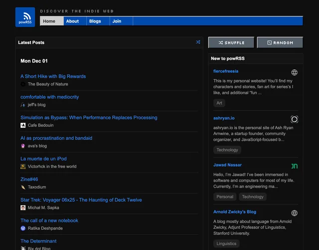 RSS feed aggregator powRSS